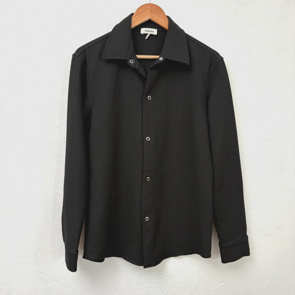 Sandro Snap Front Shirt Men Size XS Black Long Sleeve